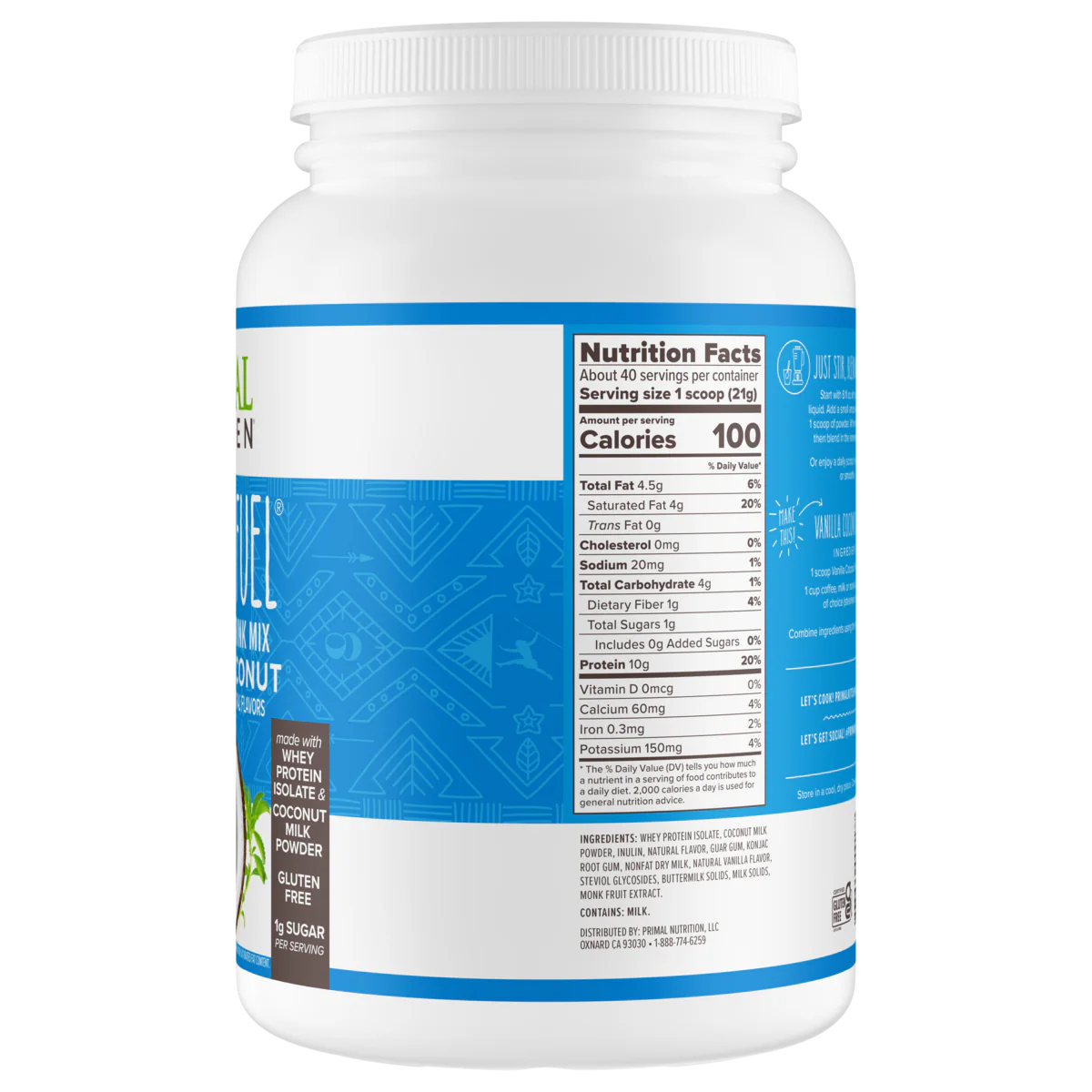 Primal Fuel: Vanilla Coconut Whey Protein Drink Mix